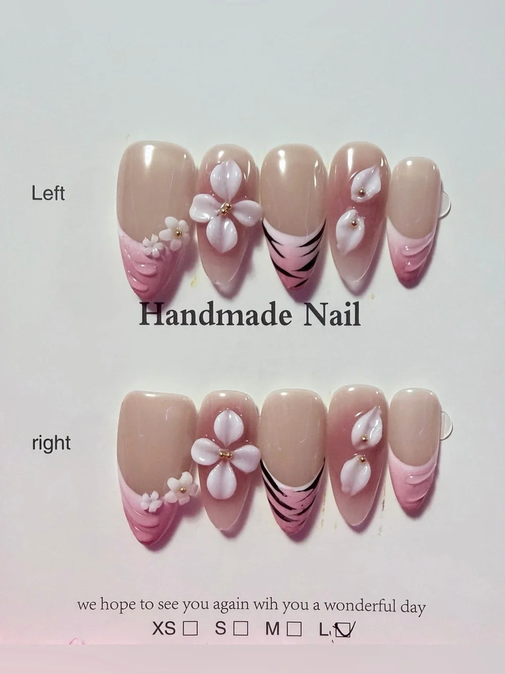 Handmade Pink Floral 3D Press-On Nail Set